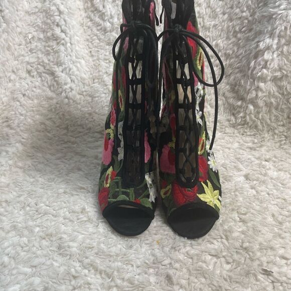 Hot tomato Sheer Mesh multi color floral embroidery lace up corset peep toeSZ11M - Picture 4 of 14